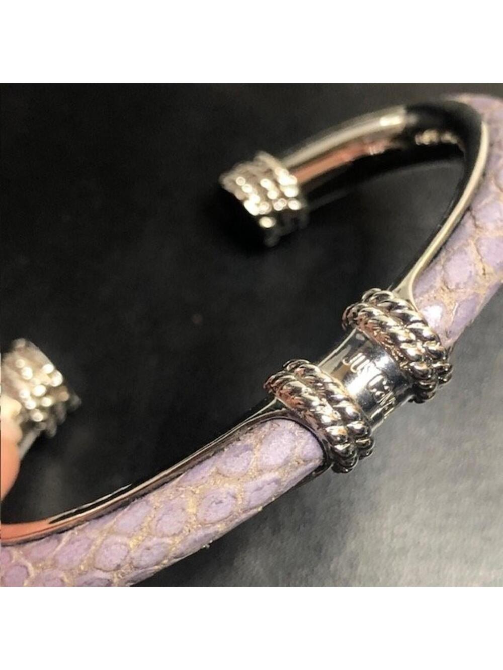 B0467 Just Cavalli Lavender snake embossed Leather Cuff Bracelet Silver